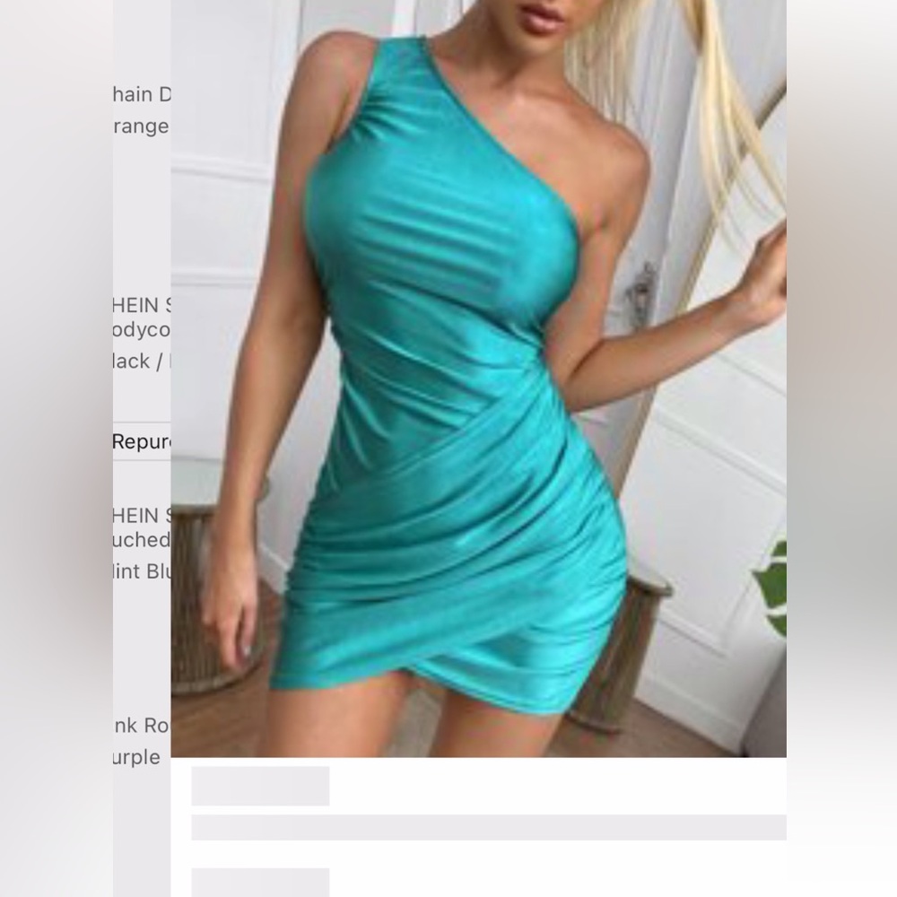 Shein Dress One Shoulder Mint Blue Dress